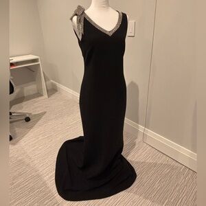 Elie Saab Black Crepe Gown with Crystal Embellished Shoulder